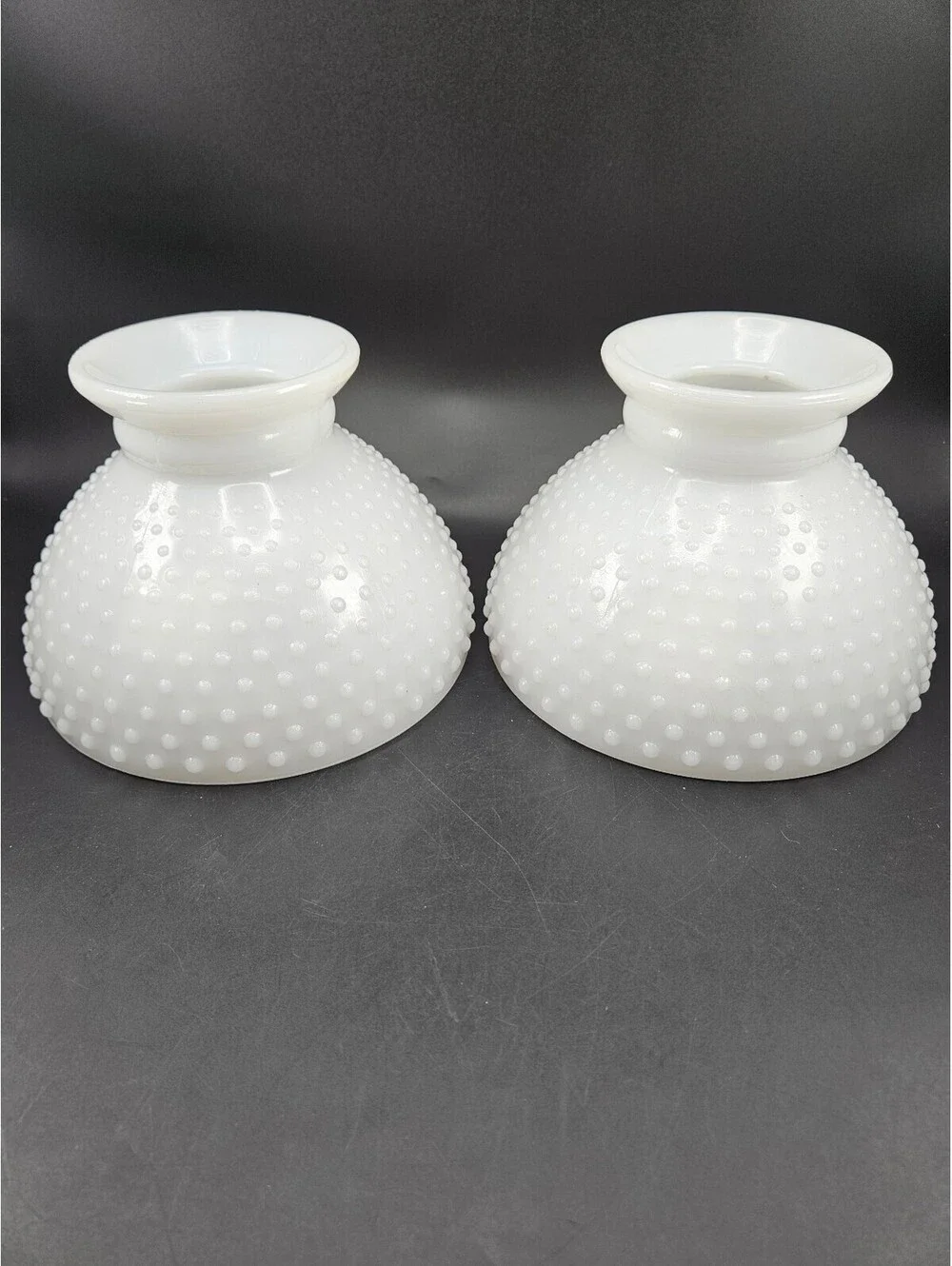 Matched Pair Vintage Hobnail Milk Glass Lamp Shades, 2